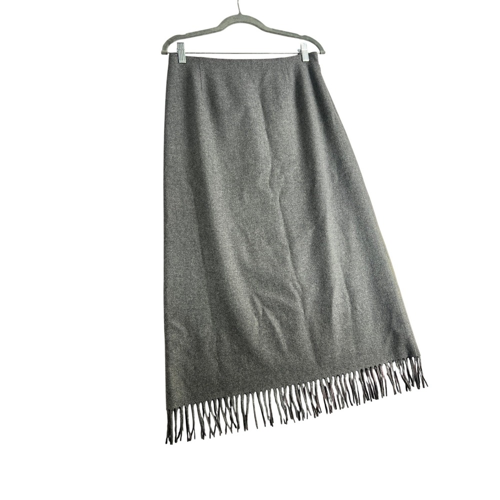 Pendleton Gray 100% Virgin Wool Fringe Hem Midi Skirt Size 8 Lined A-Line - Picture 3 of 9